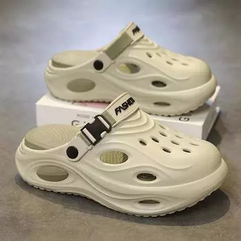 2025 summer hole shoes platform sandals wear new non-slip heightening men s shoes outdoor shoes 38 черный серый