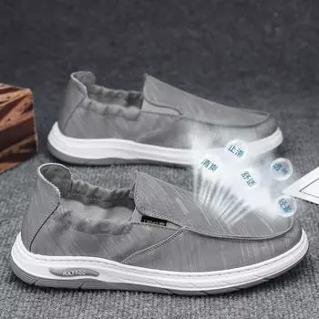 2025 summer ice silk cloth lazy shoes umbrella cloth canvas shoes one pedal old Beijing canvas shoes breathable dad shoes 39 серый