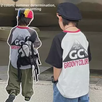 2025 Summer Japanese Kids Fashion: Unisex Baby Short Sleeve Tops 110 cm серый