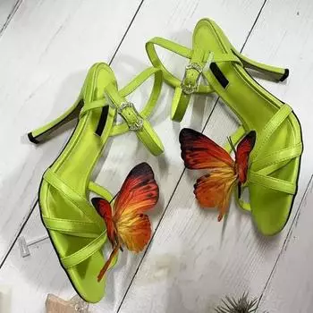 2025 Summer Ladies Butterfly Flower Sexy Sandals Open Toe Holiday Beach Stilettos Fashion Party Casual Buckle Roman Sandals 34