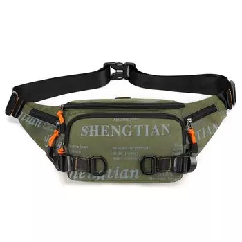 2025 Summer Large Capacity Waterproof Nylon Cloth Men s Waist Bag Mobile Phone Bag Outdoor Leisure Bag Fashionable Sports Messenger Bag Green