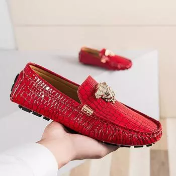 2025 summer large size crocodile leather men s lightweight Doudou shoes trendy with European and American style casual men s shoes driving leather 36