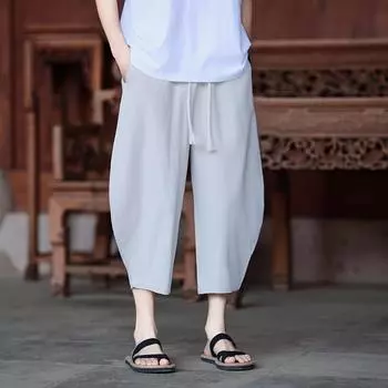 2025 Summer Men Cotton Linen Pants Men Loose Wide Leg Casual Trousers Male Comfortable Trendy Solid Color Pants Harajuku Pants 2XL