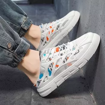2025 summer men s canvas without heel half slippers men s shoes one pedal trendy shoes fashion lazy casual shoes 39