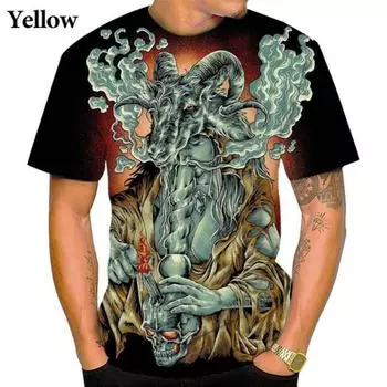 2025 Summer Men s Fashion Cool T-shirts Satan 3D T Shirt Hip Hop Street Short Sleeve Tops XS