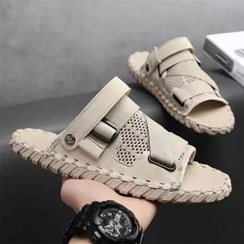 2025 Summer Men s Slippers Fashion Mesh Trend Sandals Men s Daily Large Size Casual Beach Shoes Men s Shoes 39 чёрный