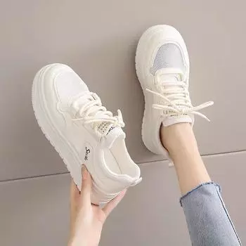 2025 Summer Mesh Breathable New White Shoes Women s Thick-soled Height-increasing Sneakers Fashionable Casual Shoes 35 хаки