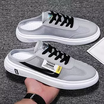 2025 summer mesh half-drag board shoes men s shoes casual shoes breathable casual board shoes one pedal trendy shoes lazy shoes 39 зелёный