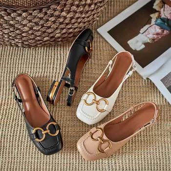 2025 summer new bag head sandals fairy fairy wind empty single shoes retro flat French Roman shoes 35 белый