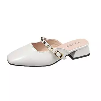 2025 summer new bag head thick heel half drag sandals female casual fashion fairy wind outside wear rivet Internet celebrity women s shoes 35