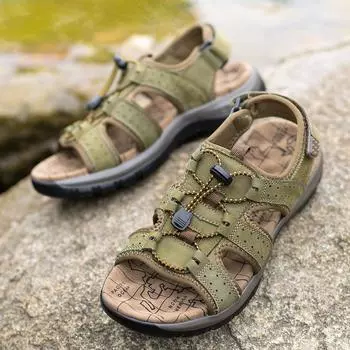 2025 summer new beach shoes men s first layer cowhide non-slip men s sandals breathable outdoor casual shoes Yue Shoes 38