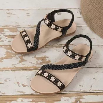 2025 summer new bohemian woven fashion beach sandals women s hot-selling beach women s shoes in Europe and America 36 красный