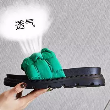 2025 summer new bread slippers women s outer wear woven thick-soled small fragrant sandals casual fashion versatile women s shoes 35