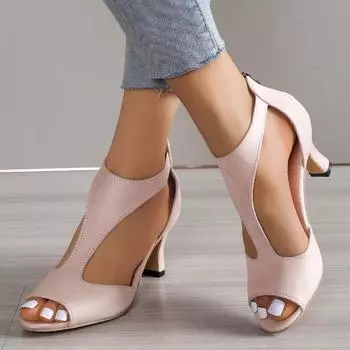 2025 Summer New Brushed Leather Fish Mouth Sandals Women s Back Zipper Sexy Solid Color Comfortable High Heel Single Shoes Women 35