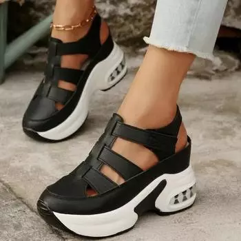 2025 Summer New Closed Toe Women s Sandals Platform Outdoor Hollow Wedges Round Toe Sandal Plus Size Comfortable Casual Sneakers 35