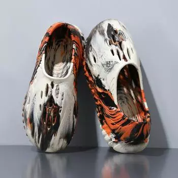 2025 summer new coconut hole shoes couple beach shoes camouflage foot bag head sandals non-slip hole shoes single 40 чёрный