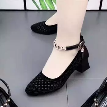 2025 summer new daily mother shoes shallow mouth single shoes pointed hollow sandals comfortable soft sole soft surface 35