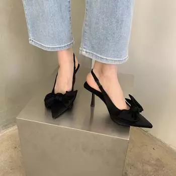 2025 summer new European and American fashion bow thin heel women s shoes pointed empty high heel sandals foreign trade 35 розы красного