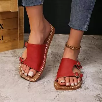 2025 summer new European and American style one-word cool slippers flat bottom fashion foreign trade large size slippers 36