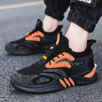 2025 summer new fashion casual thin men s shoes flying woven breathable sports shoes color matching thick sole 39 чёрный