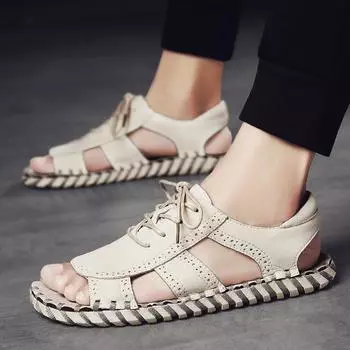 2025 summer new fashion lace-up stitching men s outdoor sandals trend soft sole breathable cool cool Shoes 39