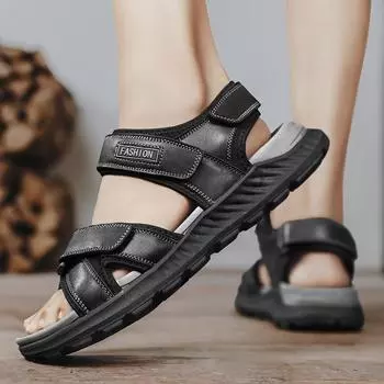 2025 summer new fashion men s sandals first layer cowhide beach sandals outdoor trend breathable big Shoes 39