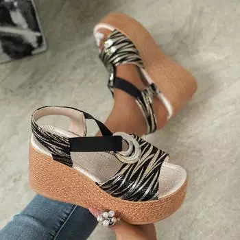 2025 summer new fashion open-toed elastic Roman sandals 36 чёрный