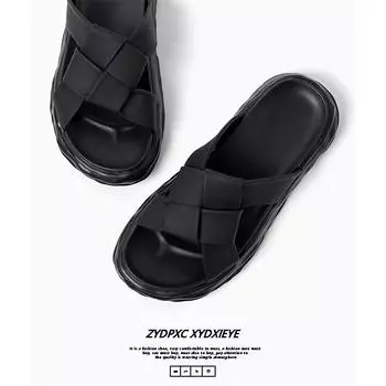 2025 summer new fashionable atmospheric cool slippers flat bottom cross belt wear European and American beach shoes 4889-B 38 чёрный