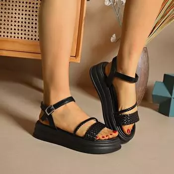2025 summer new fashionable white black fish head mouth thick sole woven belt sandals women s shoes 35 белый