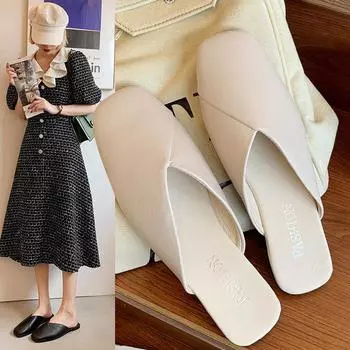 2025 summer new flat-bottomed bag head half slippers women s fashion outer wear pointed flat heels cool slippers fairy shoes large size 34