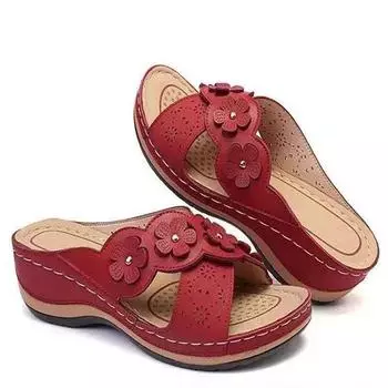 2025 summer new flower slope heel cool slippers female fish mouth thick bottom large size sewing thread hollow embroidered cool slippers 35 чёрный