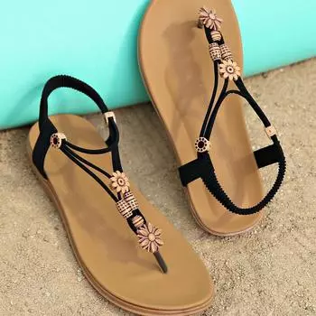 2025 summer new foreign trade large size sandals simple toe sandals women s open toe beaded herringbone sandals 36 чёрный