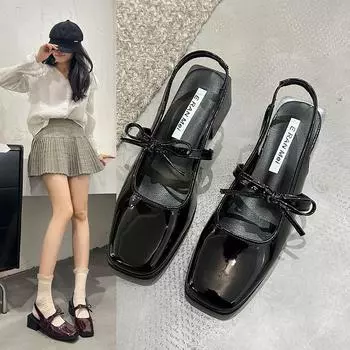2025 summer new French bag head Mary Jane sandals women s black versatile fashion British thick heel high heels 35
