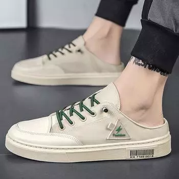 2025 summer new heelless half slippers men s Korean version of fashion breathable canvas shoes casual Baita trend sandals 39 чёрный