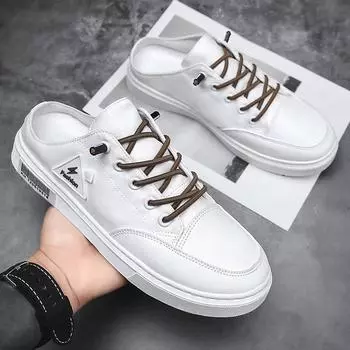 2025 summer new heelless half slippers men s Korean version of fashion breathable canvas shoes casual Baita trend sandals 39 чёрный