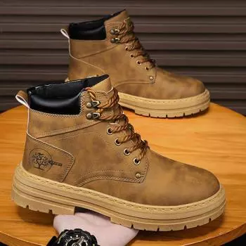 2025 summer new high-top martin boots men s trend versatile platform soled casual leather shoes cargo board shoes trendy shoes men 39