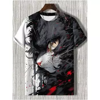 2025 Summer New Japanese Samurai Cat Pattern 3D Printed Short Sleeve Round Neck Casual Quick Drying S