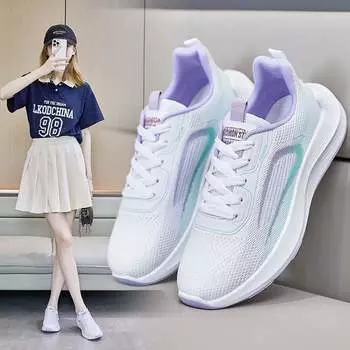 2025 summer new Korean version breathable fly-woven women s shoes trendy students versatile non-slip running sports shoes casual shoes 36