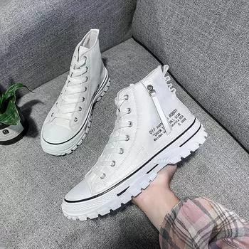 2025 summer new Korean version breathable high-top men s canvas shoes trendy casual board shoes versatile student single shoes 39 чёрный