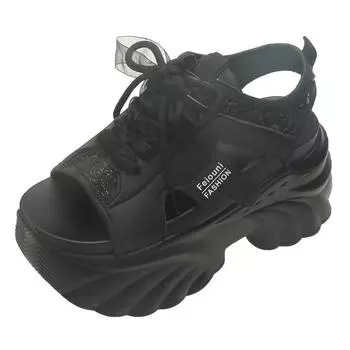 2025 summer new Korean version fashion fish mouth lace-up muffin bottom fashion casual large size women s Roman fish mouth cool 34