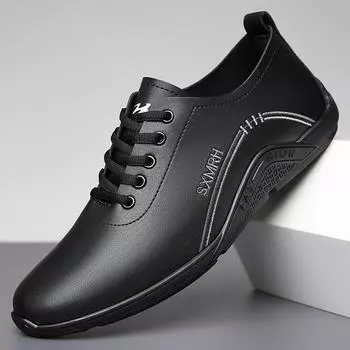 2025 summer new leather shoes men s non-slip soft leather soft sole white shoes trend versatile breathable casual shoes 38 белый