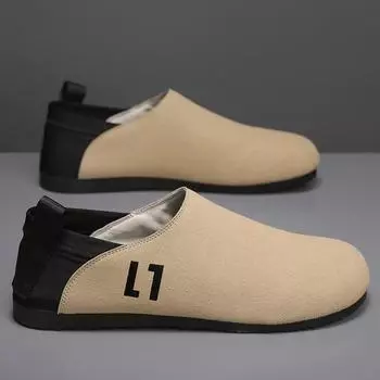 2025 summer new light foot Doudou shoes one pedal microfiber suede foreign trade Douyin casual leather shoes men 39 хаки