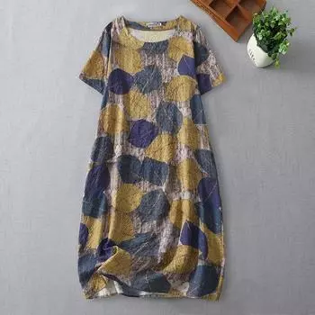2025 summer new loose printing medium and long dress that covers the belly and shows thinness M
