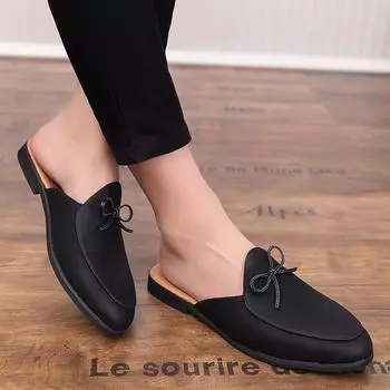 2025 summer new men s bag head tassel half tray empty cool slippers size 46 outer wear single shoes flat shoes slippers 38 чёрный