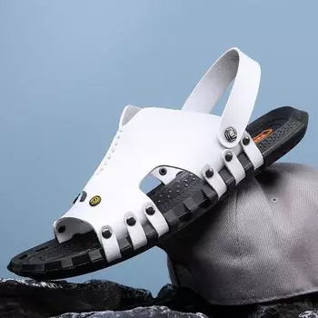 2025 summer new men s breathable casual fashion trend super thousand leather foot cover dual-purpose wear beach shoes cool slippers 38