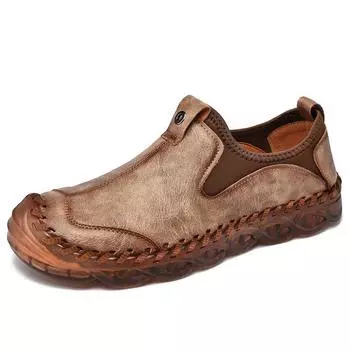 2025 summer new men s casual shoes fashion retro hand-sewn beanie shoes soft sole business shoes 38 коричневый