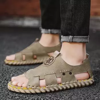 2025 summer new men s sandals trendy teenagers wear beach shoes open-toed microfiber casual men s cool shoes 39 чёрный