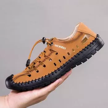 2025 Summer New Men s Shoes Hollow Leather Surface Casual Men s Breathable Sandals Low Help Lazy Beach 39