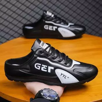 2025 summer new men s shoes trend versatile casual shoes lazy one pedal half drag shoes Doudou shoes men 39 чёрный