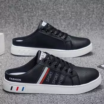 2025 Summer New Men Slippers Brand Comfortable Casual Shoes for Men Fashion Flat Sneakers High Quality Men Half Slippers 39 серый